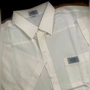 Boss White Cotton Button Down Shirt Short Sleeves Pocket Logo Men's Size XL
